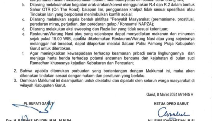 Warga Garut Dilarang Bunyikan Petasan dan Arak-arakan Kendaraan Bermotor Selama Bulan Ramadan
