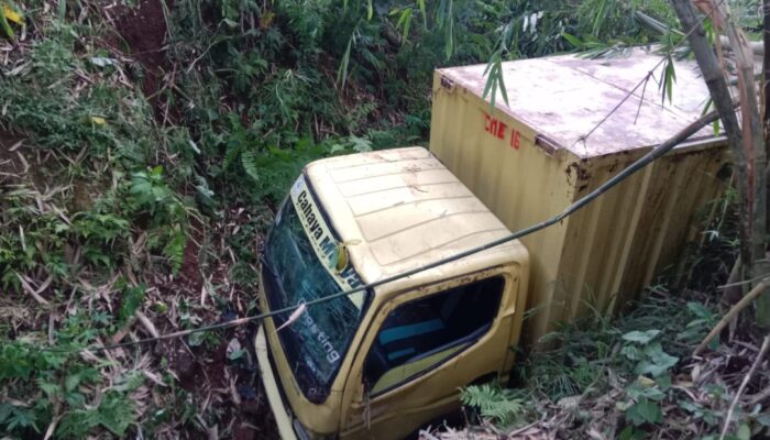 Terlalu Menepi Saat Hindari Ranting Pohon, Truk Box Masuk Jurang Sedalam 25 Meter di Cikajang
