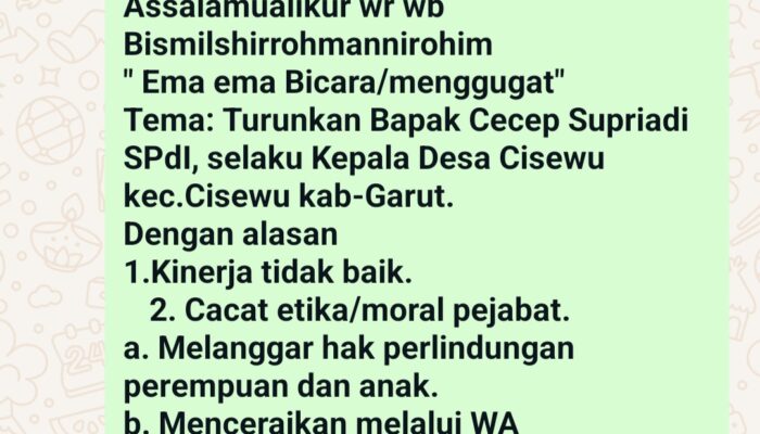 Muncul Pesan Berantai yang Mengajak Turunkan Kades Cisewu, Salah Satu Alasannya Talak Istri Lewat WA
