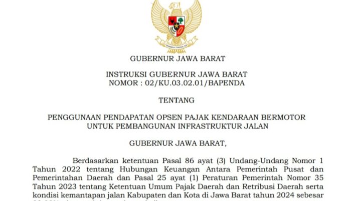 Gubernur Jabar Instruksikan 100% Opsen Pajak Kendaraan Bermotor untuk Pembangunan Jalan