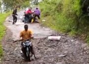 Tukang Sayur Terjungkal di Jalan Rusak Singajaya, Netizen: Dana Desa Dipakai Apa?