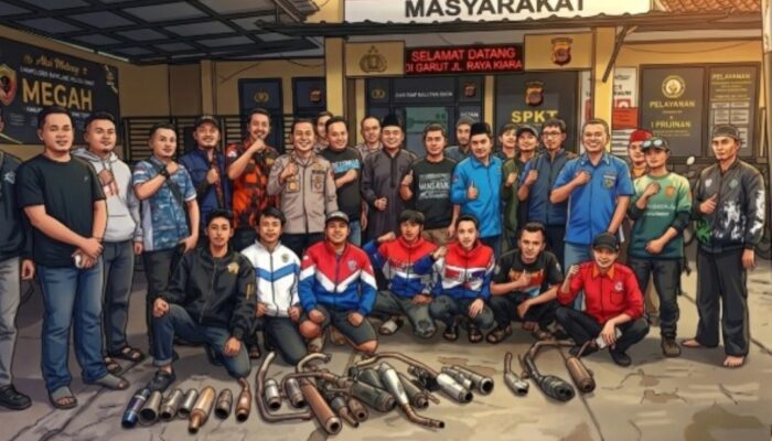 OKP di Bungbulang Serahkan 60 Knalpot Brong ke Polisi, Kapolsek Apresiasi Kesadaran Pemuda